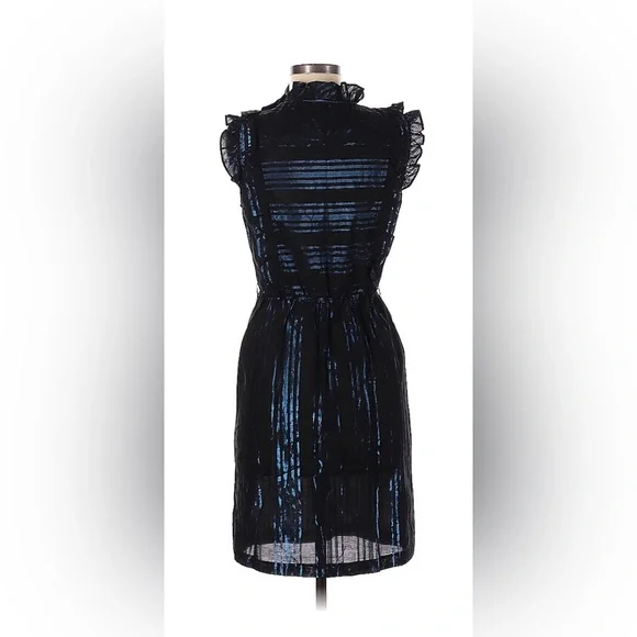 Twelfth Street by Cynthia Vincent Size 6 Black & Blue Shine Dress with Ruffles - Picture 2 of 2